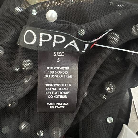 Oppa Pearl Rhinestone Sheer Mesh Crop Top Sexy See Through Short Sleeve NWT S - Picture 10 of 11